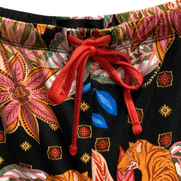 Room Service Pajama Bottoms, Size XXL, Tigers Flowers Colorful Soft Drawstring - Picture 5 of 11